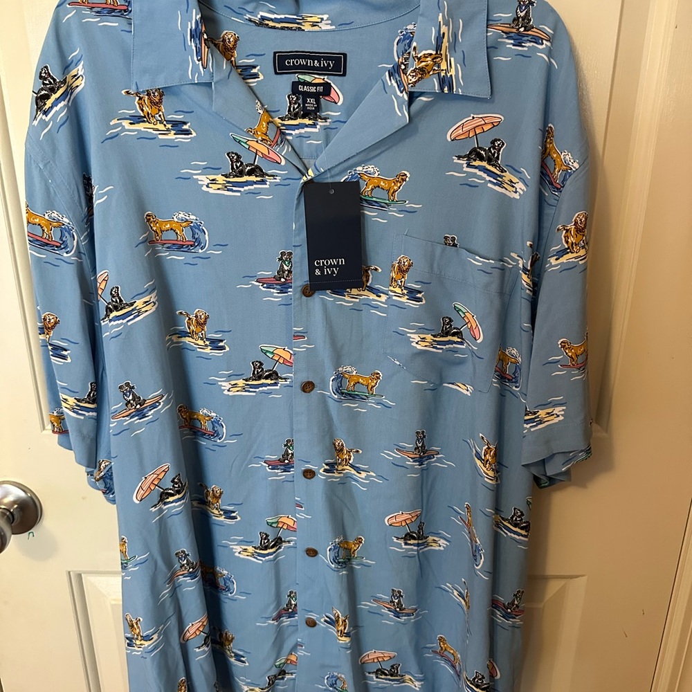 Crown & Ivy Light Blue Dog Pattern Shirt